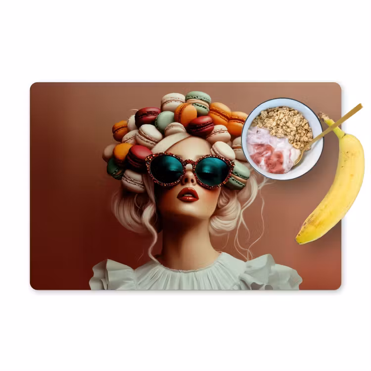 Vrouw - Macarons - Bril Placemat vinyl groot -zzzproduct_Kitchenyeah-website