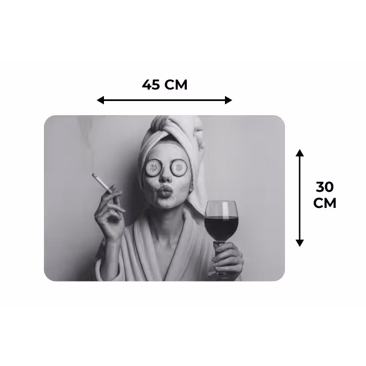 Vrouw - Masker - Wijn - Sigaret Placemat vinyl groot -specs