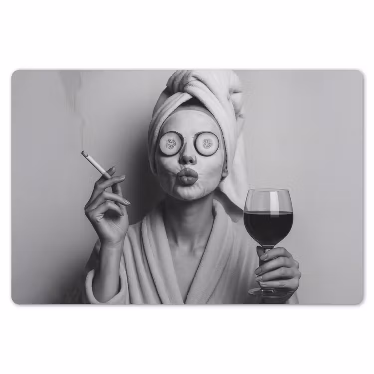 Vrouw - Masker - Wijn - Sigaret Placemat vinyl groot -zzsfeer1_Kitchenyeah-website