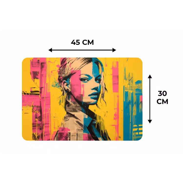 Vrouw - Verfstrepen - Gekleurd Placemat vinyl groot -specs