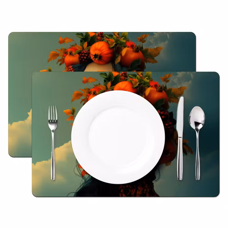 Vrouw - Granaatappel - Herfst - Zonnebril Placemat vinyl groot -zzsfeer2_Kitchenyeah-website