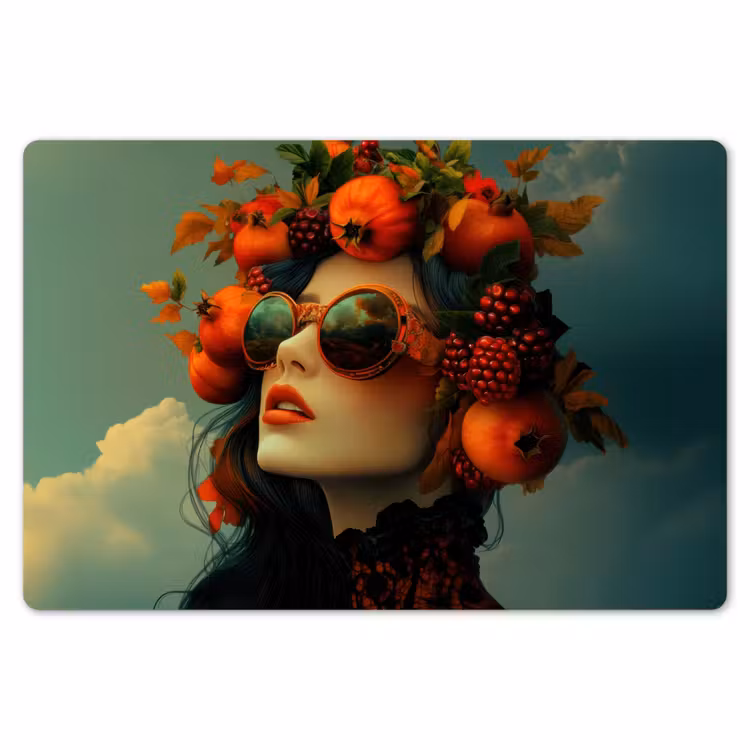 Vrouw - Granaatappel - Herfst - Zonnebril Placemat vinyl groot -zzsfeer1_Kitchenyeah-website