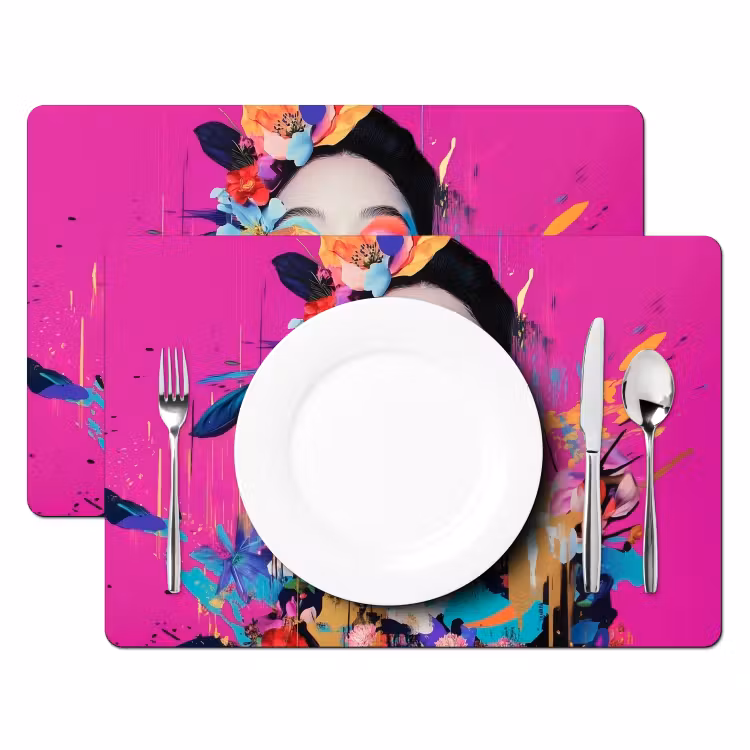 Vrouw - Portret - Abstract - Paars Placemat vinyl groot -zzsfeer2_Kitchenyeah-website