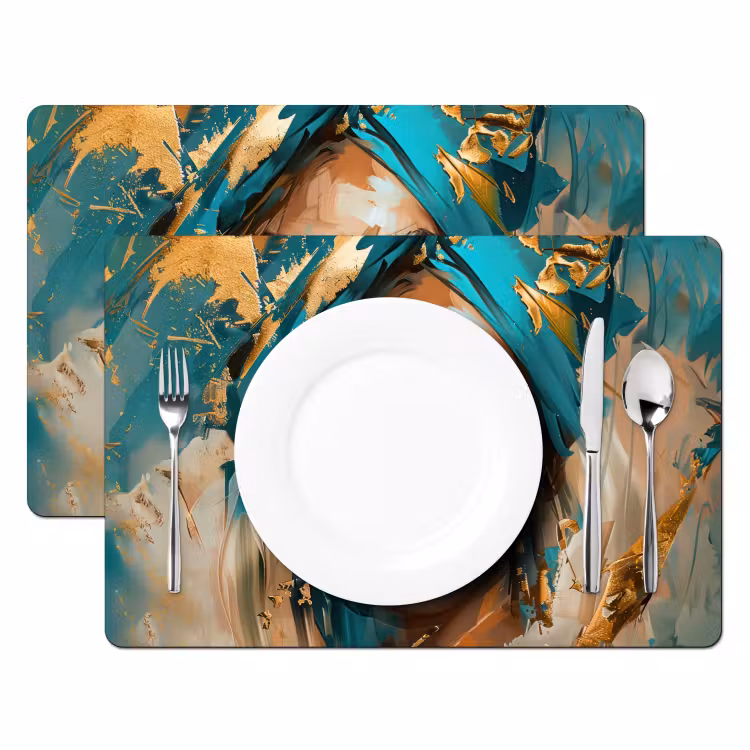 Vrouw - Portret - Goud - Luxe - Blauw Placemat vinyl groot -zzsfeer2_Kitchenyeah-website