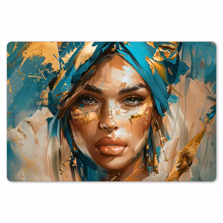 Vrouw - Portret - Goud - Luxe - Blauw Placemat vinyl groot -zzsfeer1_Kitchenyeah-website