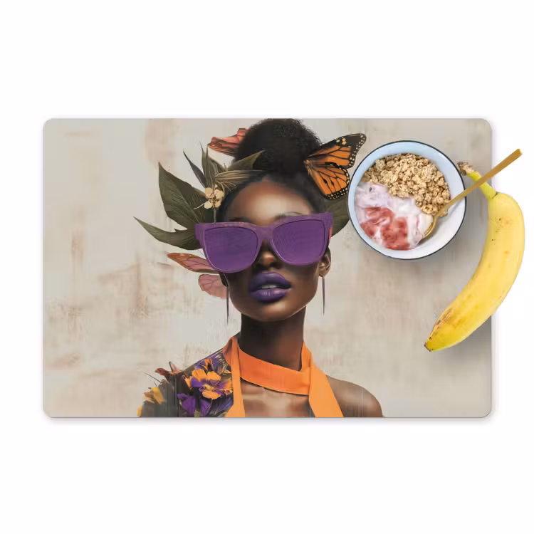 Vrouw - Zonnebril - Vlinder - Bloemen Placemat vinyl groot -zzzproduct_Kitchenyeah-website
