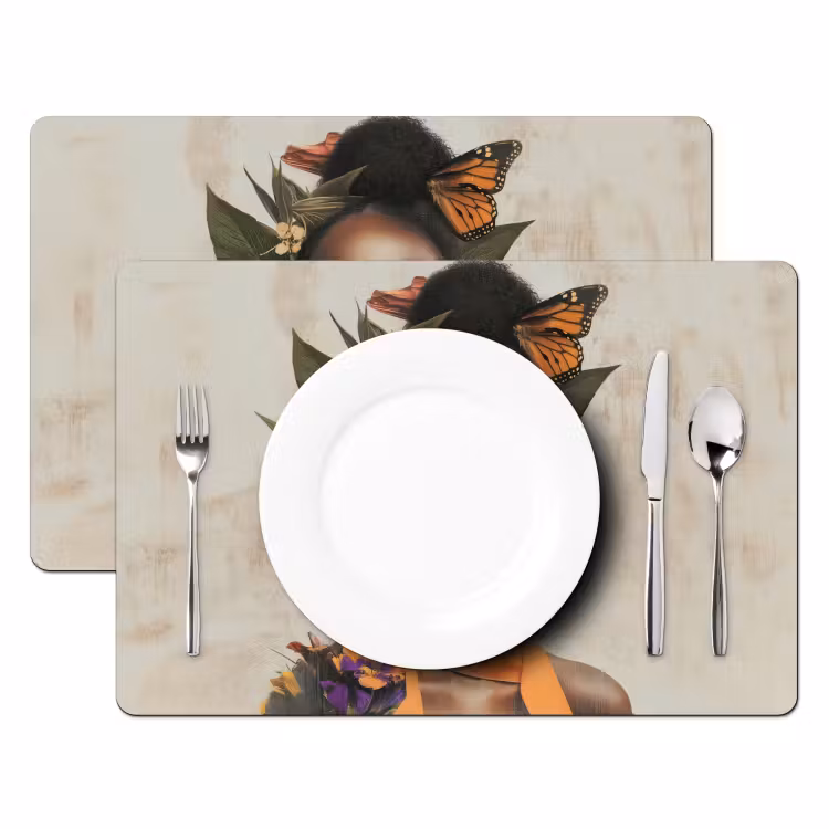 Vrouw - Zonnebril - Vlinder - Bloemen Placemat vinyl groot -zzsfeer2_Kitchenyeah-website