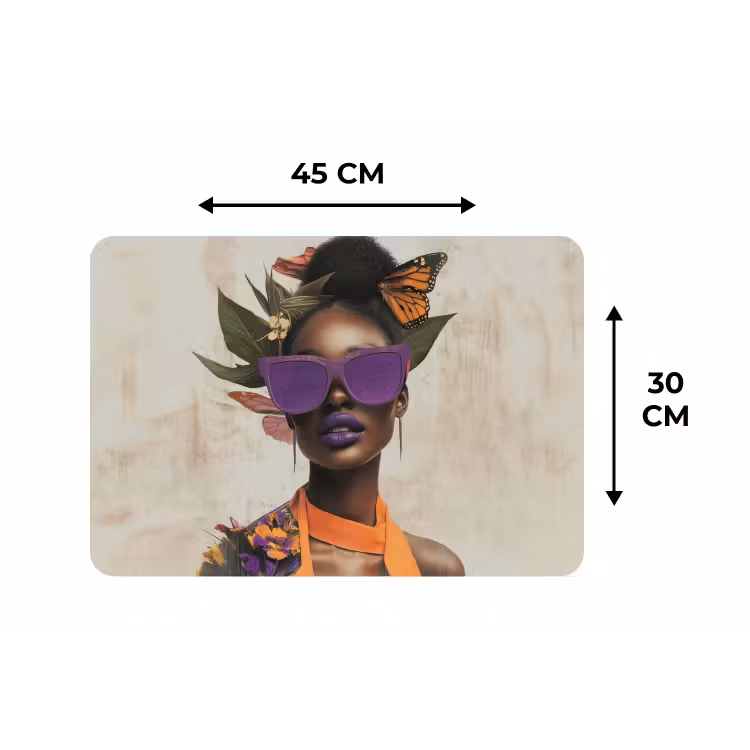 Vrouw - Zonnebril - Vlinder - Bloemen Placemat vinyl groot -specs