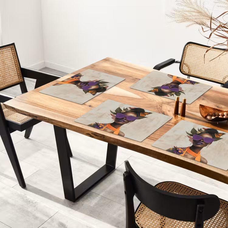 Vrouw - Zonnebril - Vlinder - Bloemen Placemat vinyl groot -zzsfeer4_Kitchenyeah-website