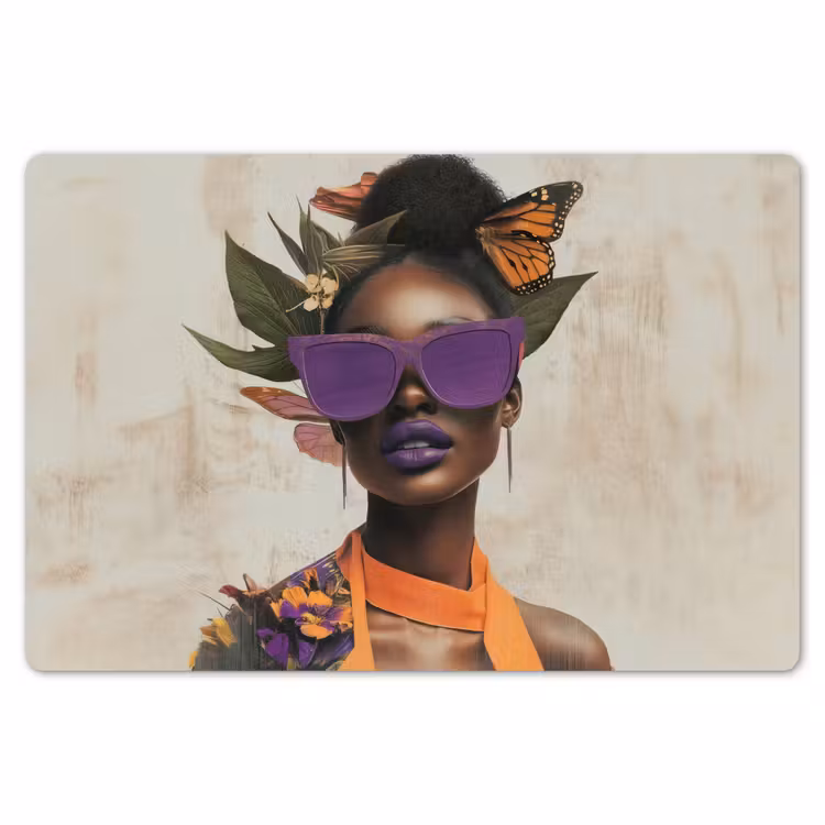 Vrouw - Zonnebril - Vlinder - Bloemen Placemat vinyl groot -zzsfeer1_Kitchenyeah-website