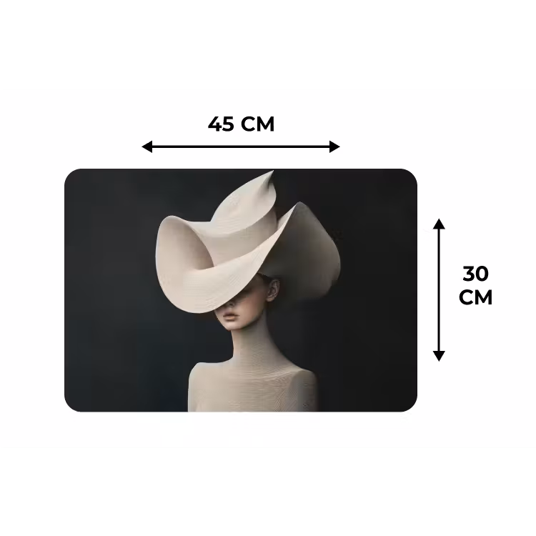 Vrouw - Golvende - Hoed Placemat vinyl groot -specs