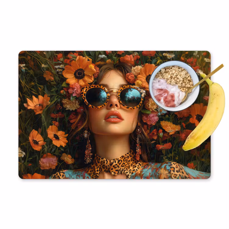 Vrouwen - Bloemen - Modern - Bril - Abstract Placemat vinyl groot -zzzproduct_Kitchenyeah-website