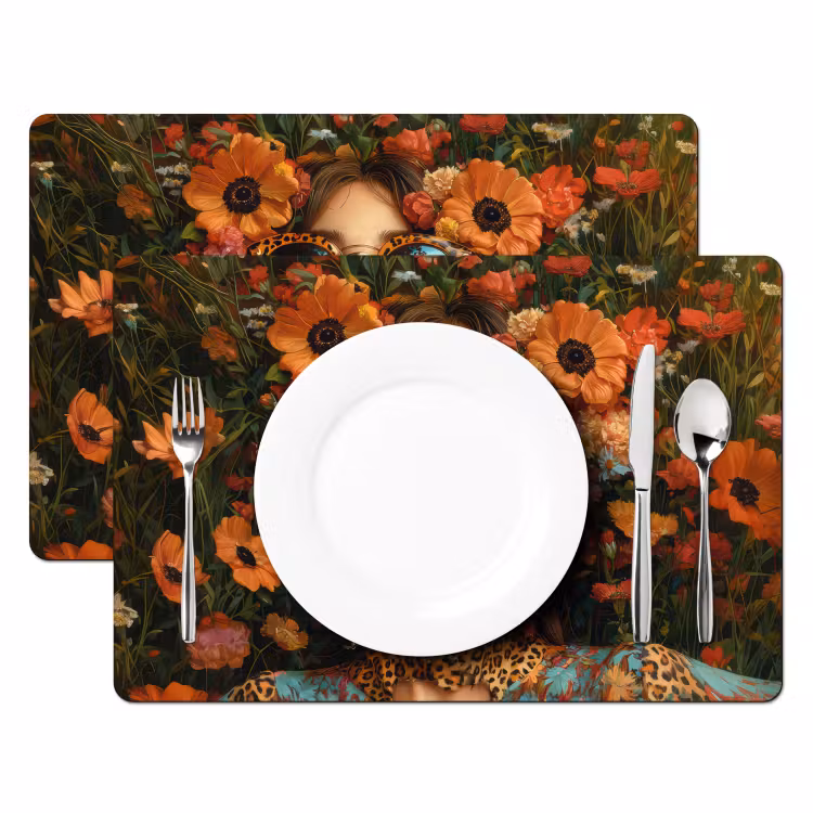 Vrouwen - Bloemen - Modern - Bril - Abstract Placemat vinyl groot -zzsfeer2_Kitchenyeah-website