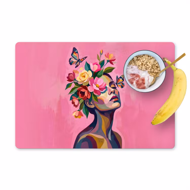 Vrouwengezicht - Vlinders - Kleurrijk Placemat vinyl groot -zzzproduct_Kitchenyeah-website