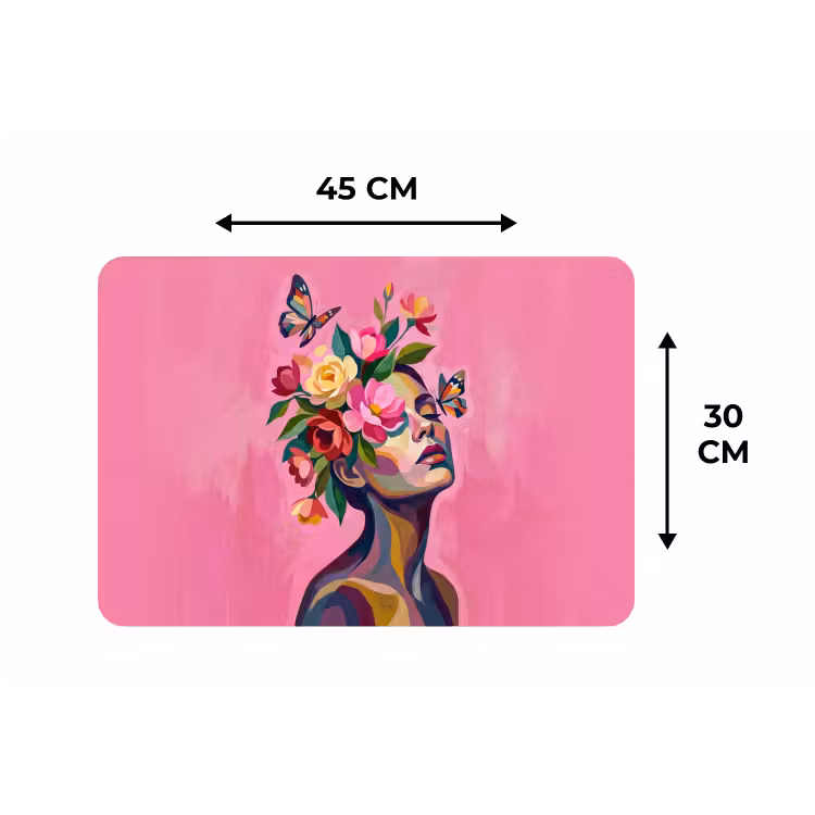 Vrouwengezicht - Vlinders - Kleurrijk Placemat vinyl groot -specs