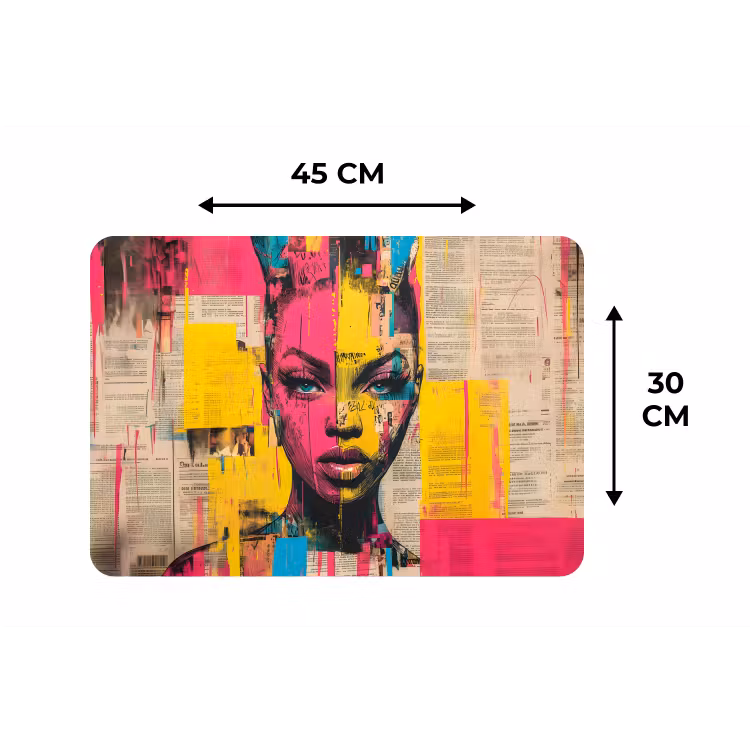 Vrouwengezicht - Krantenpapier - Abstract - Roze Placemat vinyl groot -specs