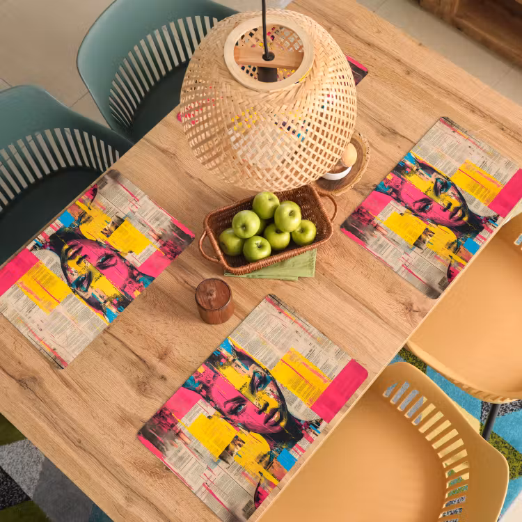 Vrouwengezicht - Krantenpapier - Abstract - Roze Placemat vinyl groot -zzsfeer5_Kitchenyeah-website