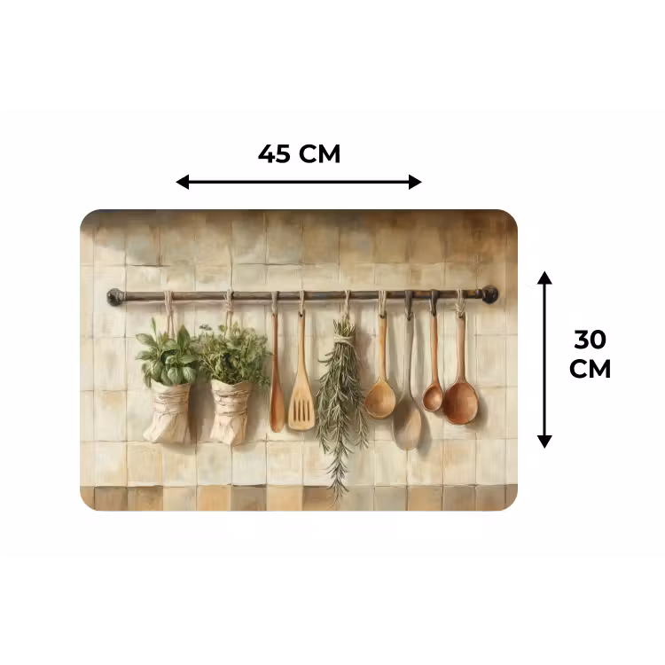 Hout - Keukengerei - Stilleven - Tegels Placemat vinyl groot -specs