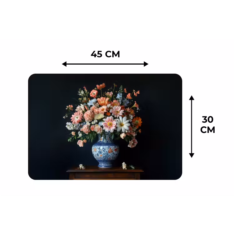 Hout - Vaas - Kleuren - Bloemen Placemat vinyl groot -specs