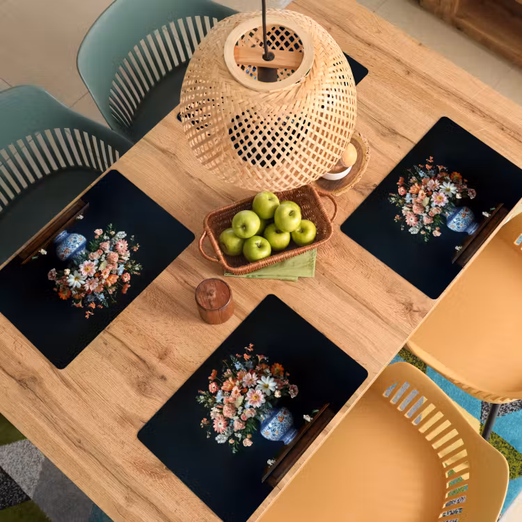 Hout - Vaas - Kleuren - Bloemen Placemat vinyl groot -zzsfeer5_Kitchenyeah-website