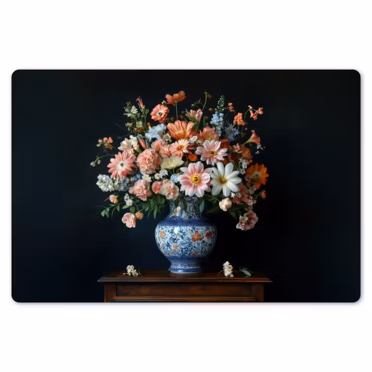 Hout - Vaas - Kleuren - Bloemen Placemat vinyl groot -zzsfeer1_Kitchenyeah-website
