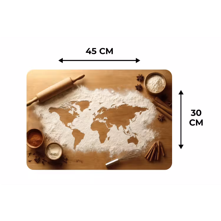 Hout - Wereldkaart - Bakken - Keuken Placemat vinyl groot -specs