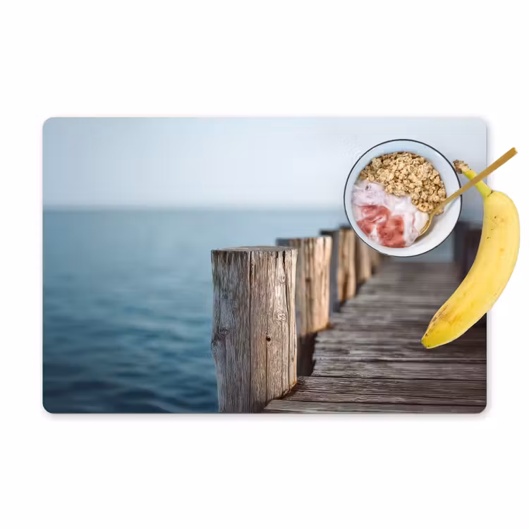 Houten steiger - Helderblauwe lucht Placemat vinyl groot -zzzproduct_Kitchenyeah-website
