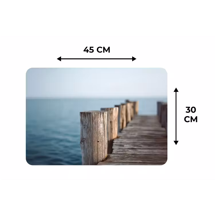 Houten steiger - Helderblauwe lucht Placemat vinyl groot -specs