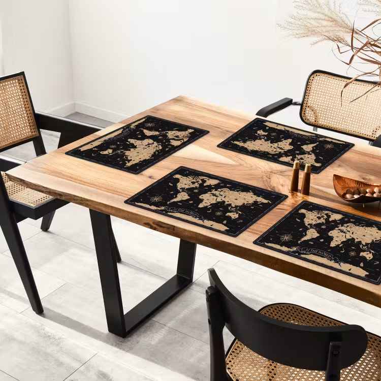 Wereldkaart - Beige - Zwart Placemat vinyl groot -zzsfeer4_Kitchenyeah-website