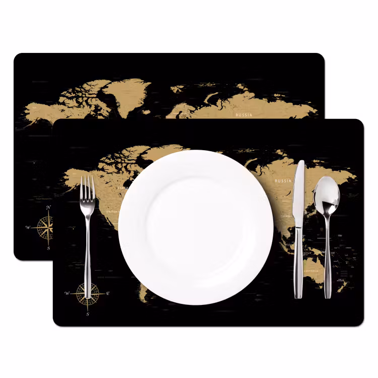 Wereldkaart - Beige - Zwart Placemat vinyl groot -zzsfeer2_Kitchenyeah-website