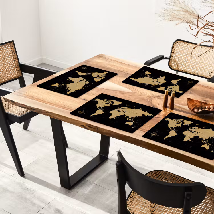 Wereldkaart - Beige - Zwart Placemat vinyl groot -zzsfeer4_Kitchenyeah-website
