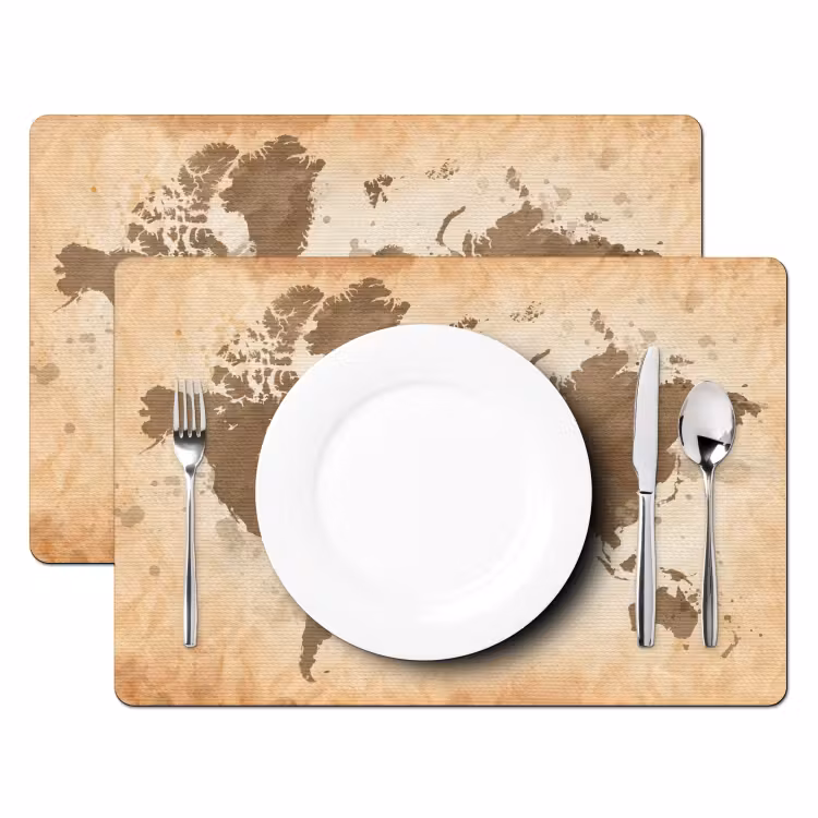Wereldkaart - Beige - Bruin Placemat vinyl groot -zzsfeer2_Kitchenyeah-website