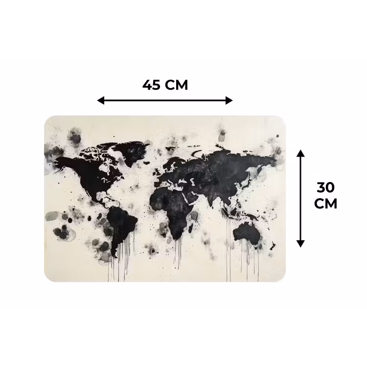 Wereldkaart - Zwart - Inkt Placemat vinyl groot -specs