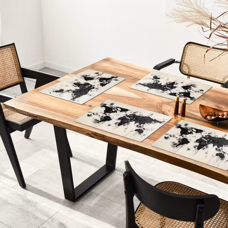 Wereldkaart - Zwart - Inkt Placemat vinyl groot -zzsfeer4_Kitchenyeah-website