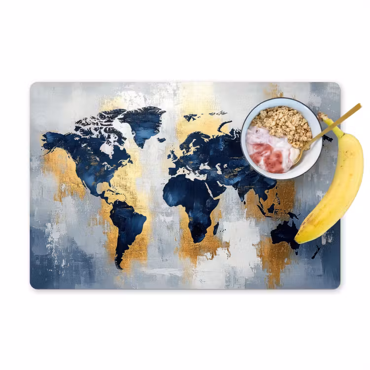 Wereldkaart - Blauw - Abstract Placemat vinyl groot -zzzproduct_Kitchenyeah-website