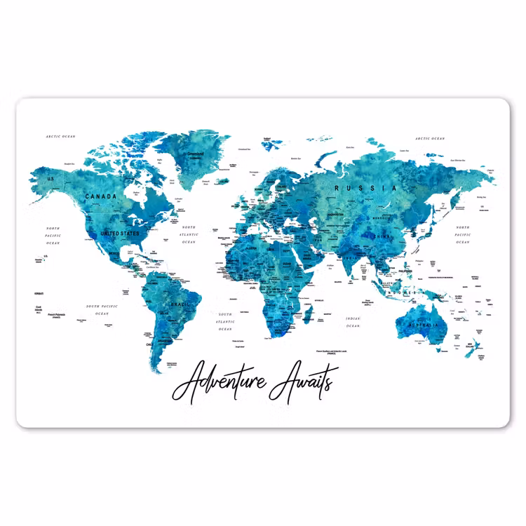 Wereldkaart - Blauw - Kleurrijk Placemat vinyl groot -zzsfeer1_Kitchenyeah-website