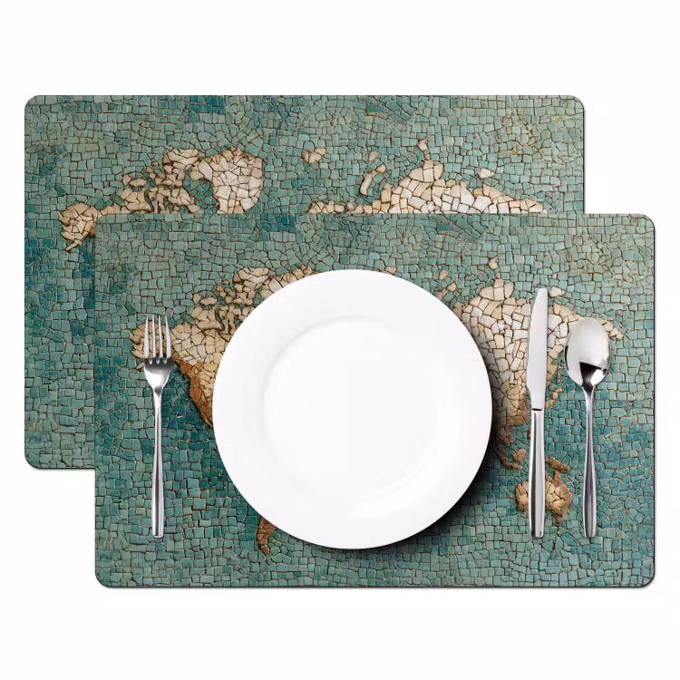 Wereldkaart - Gebroken tegels - Mozaïek Placemat vinyl groot -zzsfeer2_Kitchenyeah-website