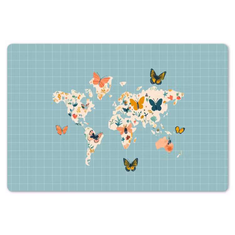 Wereldkaart - Vlinders - Dromerig Placemat vinyl groot -zzsfeer1_Kitchenyeah-website