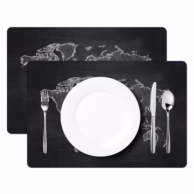 Wereldkaart - Krijt - Zwart - minimalistisch Placemat vinyl groot -zzsfeer2_Kitchenyeah-website