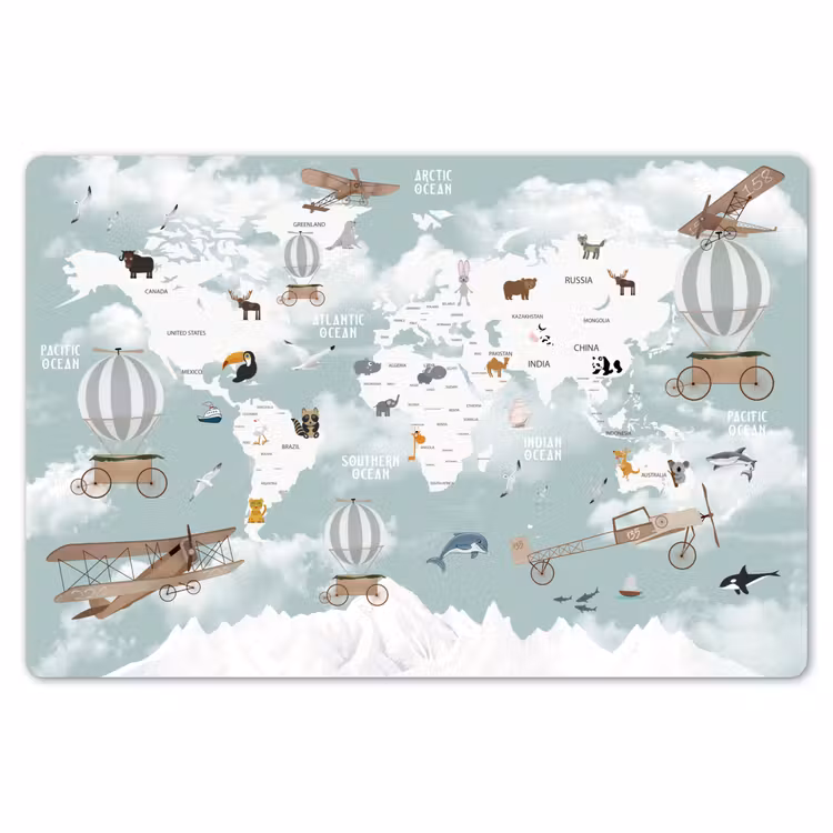 Wereldkaart - Kind - Vliegtuig Placemat vinyl groot -zzsfeer1_Kitchenyeah-website