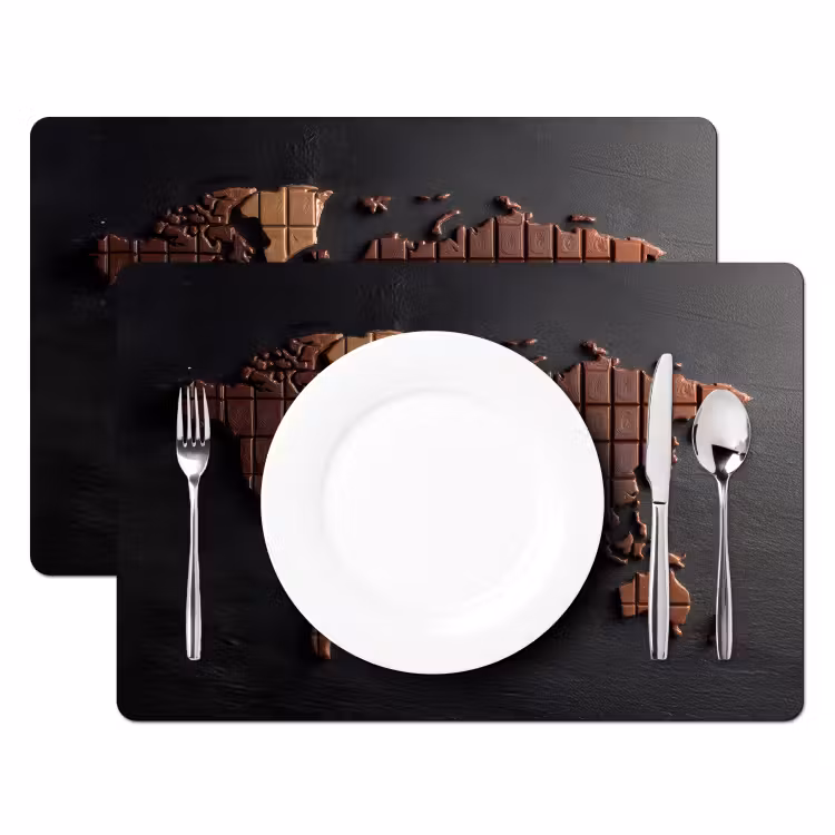 Wereldkaart - chocola - Smakelijke uitstraling Placemat vinyl groot -zzsfeer2_Kitchenyeah-website