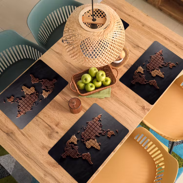 Wereldkaart - chocola - Smakelijke uitstraling Placemat vinyl groot -zzsfeer5_Kitchenyeah-website