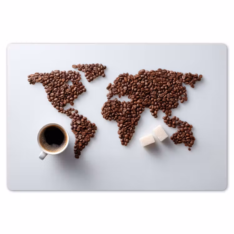 Wereldkaart - Koffiebonen - Suikerklontjes Placemat vinyl groot -zzsfeer1_Kitchenyeah-website