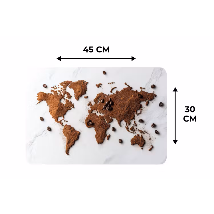 Wereldkaart - Koffie - Marmer Placemat vinyl groot -specs
