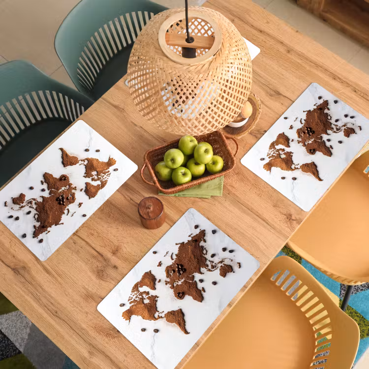 Wereldkaart - Koffie - Marmer Placemat vinyl groot -zzsfeer5_Kitchenyeah-website
