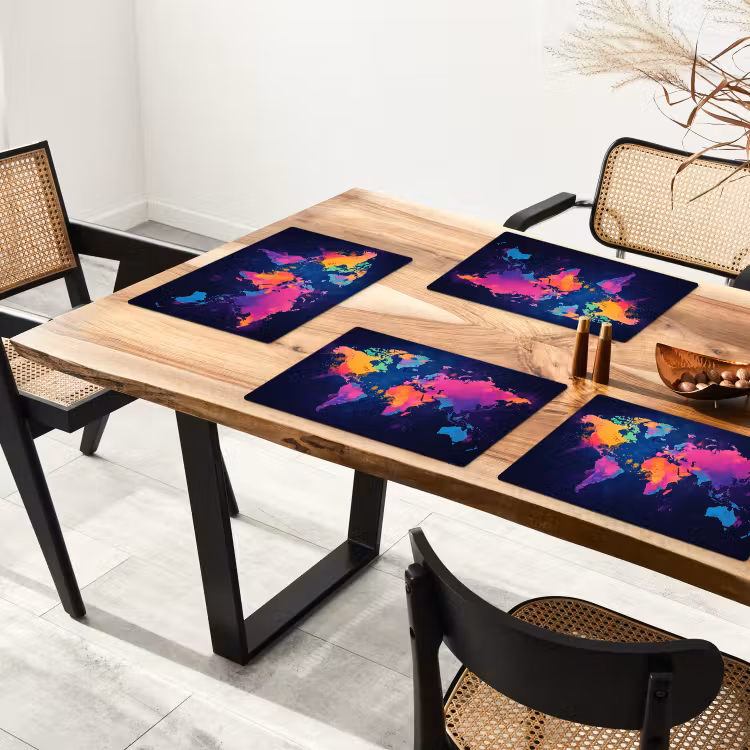 Wereldkaart - Kleurrijk - Graffiti Placemat vinyl groot -zzsfeer4_Kitchenyeah-website