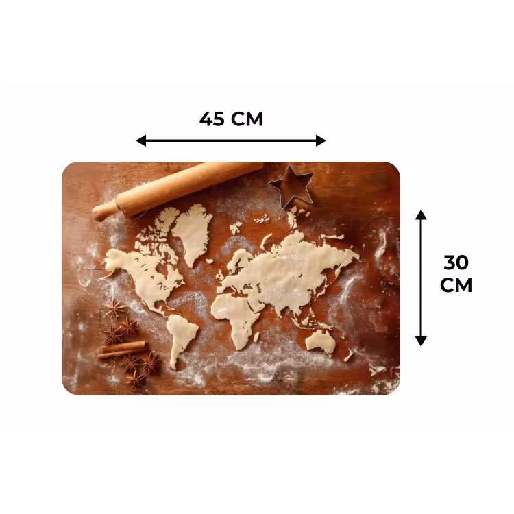 Wereldkaart - Koekjesdeeg - Warme baksfeer Placemat vinyl groot -specs