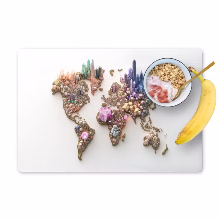 Wereldkaart - Kristallen - Unieke tinten Placemat vinyl groot -zzzproduct_Kitchenyeah-website