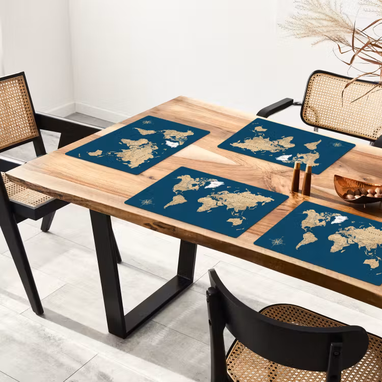 Wereldkaart - Donkerblauw - Beige Placemat vinyl groot -zzsfeer4_Kitchenyeah-website
