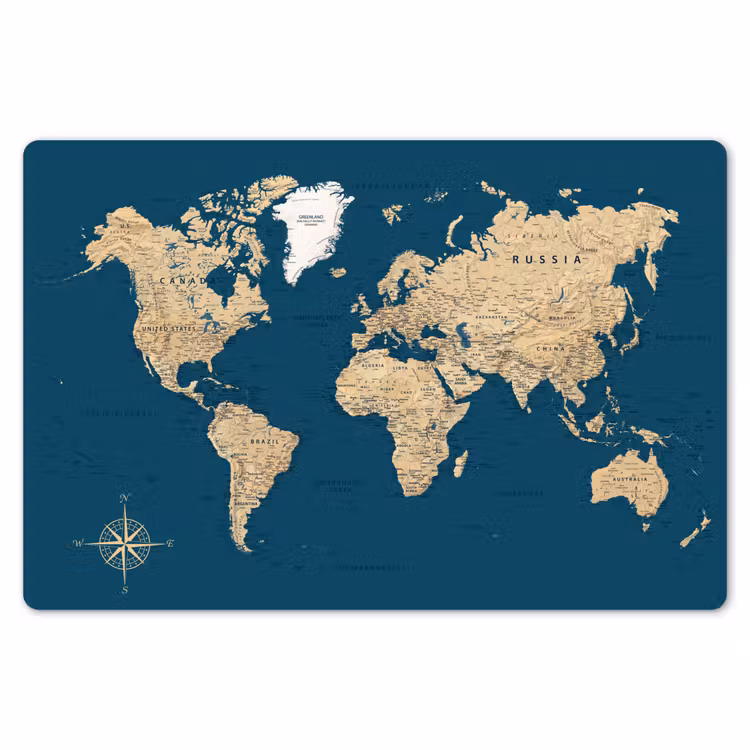 Wereldkaart - Donkerblauw - Beige Placemat vinyl groot -zzsfeer1_Kitchenyeah-website
